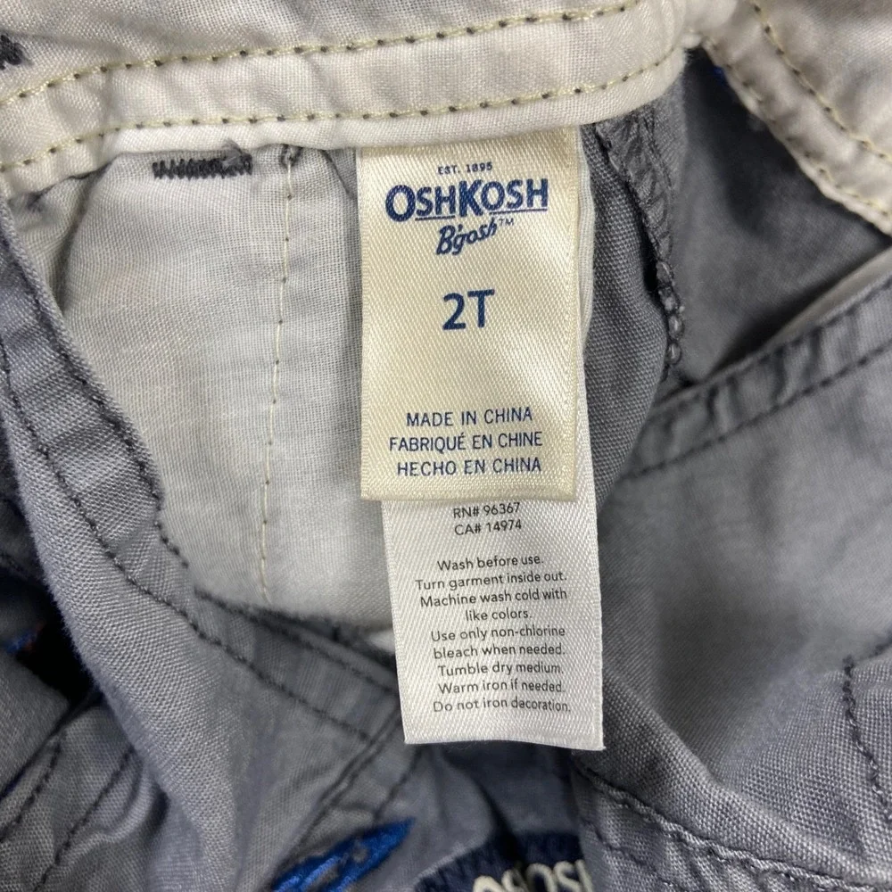 OshKosh B'gosh Boys Size 2T Gray Rocket Ship Planet Embroidered‎ Denim Overalls